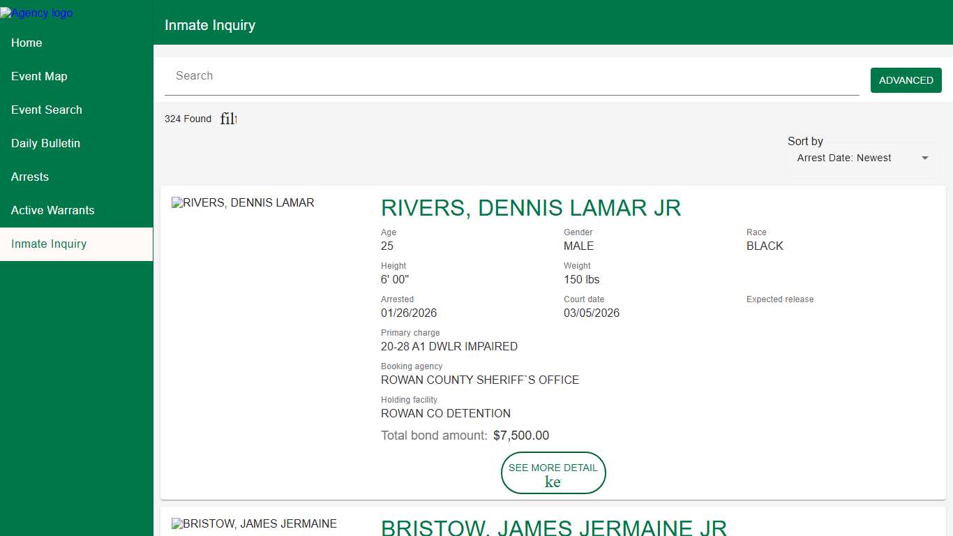Rowan County Sheriff's Office Police to Citizen - Inmates catalog