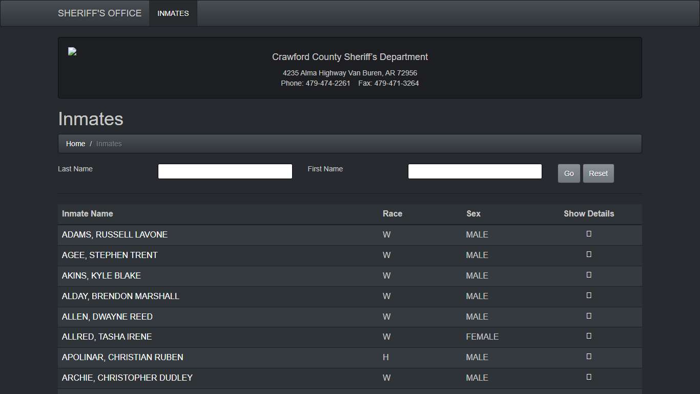 Crawford County Jail Inmates - Crawford County Sheriff's Department